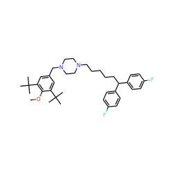 COc1c(C(C)(C)C)cc(CN2CCN(CCCCCC(c3ccc(F)cc3)c3ccc(F)cc3)CC2)cc1C(C)(C)C ZINC000084668473