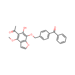 COc1c(C(C)=O)c(O)c(OCc2ccc(C(=O)c3ccccc3)cc2)c2occc12 ZINC000013682380