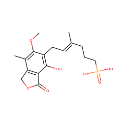 COc1c(C)c2c(c(O)c1C/C=C(\C)CCCP(=O)(O)O)C(=O)OC2 ZINC000036338578