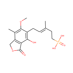 COc1c(C)c2c(c(O)c1C/C=C(\C)CCP(=O)(O)O)C(=O)OC2 ZINC000036338577