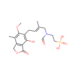 COc1c(C)c2c(c(O)c1C/C=C(\C)CN(C=O)CCP(=O)(O)O)C(=O)OC2 ZINC000036338571