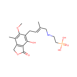 COc1c(C)c2c(c(O)c1C/C=C(\C)CNCCP(=O)(O)O)C(=O)OC2 ZINC000036338583