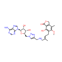 COc1c(C)c2c(c(O)c1C/C=C(\C)CNCc1cn(C[C@H]3O[C@@H](n4cnc5c(N)ncnc54)[C@H](O)[C@@H]3O)nn1)C(=O)OC2 ZINC000070672930