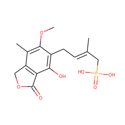 COc1c(C)c2c(c(O)c1C/C=C(\C)CP(=O)(O)O)C(=O)OC2 ZINC000036338579