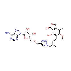 COc1c(C)c2c(c(O)c1C/C=C(\C)Cn1cc(COC[C@H]3O[C@@H](n4cnc5c(N)ncnc54)[C@H](O)[C@@H]3O)nn1)C(=O)OC2 ZINC000070672951