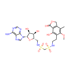 COc1c(C)c2c(c(O)c1CCNS(=O)(=O)CS(=O)(=O)NC[C@@H]1O[C@H](n3cnc4c(N)ncnc43)[C@@H](O)[C@H]1O)C(=O)OC2 ZINC000072122188