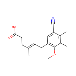 COc1c(C/C=C(\C)CCC(=O)O)cc(C#N)c(C)c1C ZINC000013759758