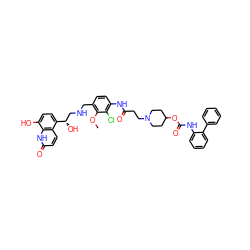 COc1c(CNC[C@H](O)c2ccc(O)c3[nH]c(=O)ccc23)ccc(NC(=O)CCN2CCC(OC(=O)Nc3ccccc3-c3ccccc3)CC2)c1Cl ZINC000299861508