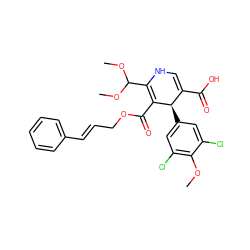 COc1c(Cl)cc([C@@H]2C(C(=O)O)=CNC(C(OC)OC)=C2C(=O)OC/C=C/c2ccccc2)cc1Cl ZINC000084654150