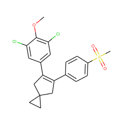 COc1c(Cl)cc(C2=C(c3ccc(S(C)(=O)=O)cc3)CC3(CC3)C2)cc1Cl ZINC000013745548