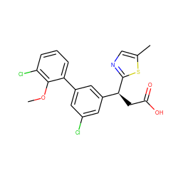 COc1c(Cl)cccc1-c1cc(Cl)cc([C@H](CC(=O)O)c2ncc(C)s2)c1 ZINC001772649249