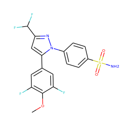 COc1c(F)cc(-c2cc(C(F)F)nn2-c2ccc(S(N)(=O)=O)cc2)cc1F ZINC000013761825