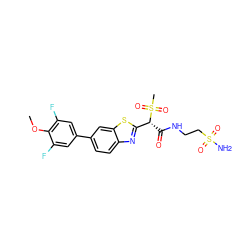 COc1c(F)cc(-c2ccc3nc([C@@H](C(=O)NCCS(N)(=O)=O)S(C)(=O)=O)sc3c2)cc1F ZINC000143963829