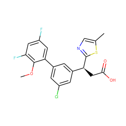 COc1c(F)cc(F)cc1-c1cc(Cl)cc([C@H](CC(=O)O)c2ncc(C)s2)c1 ZINC001772593150