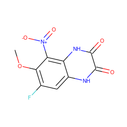 COc1c(F)cc2[nH]c(=O)c(=O)[nH]c2c1[N+](=O)[O-] ZINC000013761206