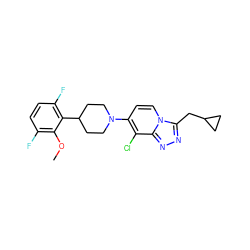 COc1c(F)ccc(F)c1C1CCN(c2ccn3c(CC4CC4)nnc3c2Cl)CC1 ZINC000095560653