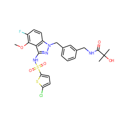 COc1c(F)ccc2c1c(NS(=O)(=O)c1ccc(Cl)s1)nn2Cc1cccc(CNC(=O)C(C)(C)O)c1 ZINC000095581752