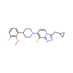 COc1c(F)cccc1C1CCN(c2ccn3c(CC4CC4)nnc3c2Cl)CC1 ZINC000095560952