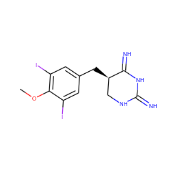 COc1c(I)cc(C[C@@H]2CNC(=N)NC2=N)cc1I ZINC000013757763