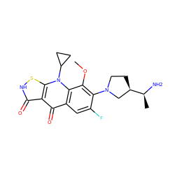 COc1c(N2CC[C@@H]([C@H](C)N)C2)c(F)cc2c(=O)c3c(=O)[nH]sc3n(C3CC3)c12 ZINC000071297092