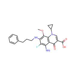 COc1c(NCCCc2ccccc2)c(F)c(N)c2c(=O)c(C(=O)O)cn(C3CC3)c12 ZINC000072126945