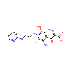 COc1c(NCCNc2ccccn2)c(F)c(N)c2c(=O)c(C(=O)O)c[nH]c12 ZINC000072124504