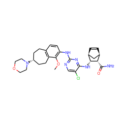 COc1c(Nc2ncc(Cl)c(N[C@H]3[C@@H](C(N)=O)[C@@H]4C=C[C@H]3C4)n2)ccc2c1CC[C@H](N1CCOCC1)CC2 ZINC000084739174