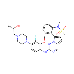 COc1c(Nc2ncc3ccc(-c4ccccc4N(C)S(C)(=O)=O)n3n2)ccc(N2CCN(C[C@H](C)O)CC2)c1F ZINC000095574344