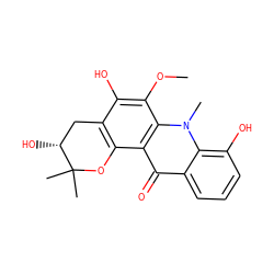 COc1c(O)c2c(c3c(=O)c4cccc(O)c4n(C)c13)OC(C)(C)[C@H](O)C2 ZINC000066077454