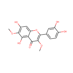 COc1c(O)cc2oc(-c3ccc(O)c(O)c3)c(OC)c(=O)c2c1O ZINC000006483405