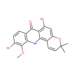 COc1c(O)ccc2c(=O)c3c(O)cc4c(c3[nH]c12)C=CC(C)(C)O4 ZINC000013397653