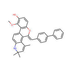 COc1c(O)ccc2c1-c1ccc3c(c1/C(=C/c1ccc(-c4ccccc4)cc1)O2)C(C)=CC(C)(C)N3 ZINC000142788261