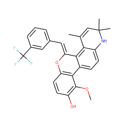 COc1c(O)ccc2c1-c1ccc3c(c1/C(=C/c1cccc(C(F)(F)F)c1)O2)C(C)=CC(C)(C)N3 ZINC000138820375