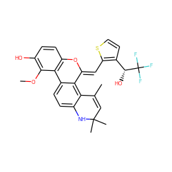 COc1c(O)ccc2c1-c1ccc3c(c1/C(=C/c1sccc1[C@@H](O)C(F)(F)F)O2)C(C)=CC(C)(C)N3 ZINC000014968593