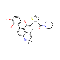 COc1c(O)ccc2c1-c1ccc3c(c1/C(=C/c1sccc1C(=O)N1CCCCC1)O2)C(C)=CC(C)(C)N3 ZINC000014968549