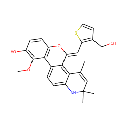 COc1c(O)ccc2c1-c1ccc3c(c1/C(=C/c1sccc1CO)O2)C(C)=CC(C)(C)N3 ZINC000013983630