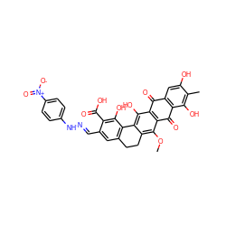 COc1c2c(c(O)c3c1C(=O)c1c(cc(O)c(C)c1O)C3=O)-c1c(cc(/C=N/Nc3ccc([N+](=O)[O-])cc3)c(C(=O)O)c1O)CC2 ZINC000049650021