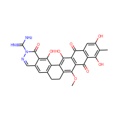 COc1c2c(c(O)c3c1C(=O)c1c(cc(O)c(C)c1O)C3=O)-c1c(cc3cnn(C(=N)N)c(=O)c3c1O)CC2 ZINC000043120223