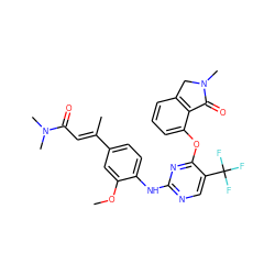 COc1cc(/C(C)=C/C(=O)N(C)C)ccc1Nc1ncc(C(F)(F)F)c(Oc2cccc3c2C(=O)N(C)C3)n1 ZINC000146091493