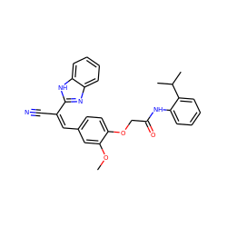 COc1cc(/C=C(/C#N)c2nc3ccccc3[nH]2)ccc1OCC(=O)Nc1ccccc1C(C)C ZINC000008667080