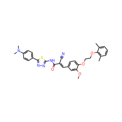 COc1cc(/C=C(\C#N)C(=O)Nc2nnc(-c3ccc(N(C)C)cc3)s2)ccc1OCCOc1c(C)cccc1C ZINC000036243067