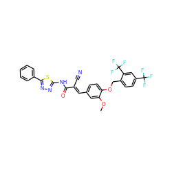 COc1cc(/C=C(\C#N)C(=O)Nc2nnc(-c3ccccc3)s2)ccc1OCc1ccc(C(F)(F)F)cc1C(F)(F)F ZINC000036243064