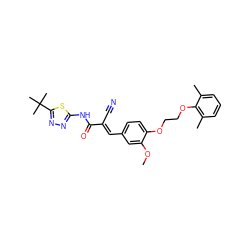 COc1cc(/C=C(\C#N)C(=O)Nc2nnc(C(C)(C)C)s2)ccc1OCCOc1c(C)cccc1C ZINC000013584630