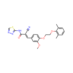 COc1cc(/C=C(\C#N)C(=O)Nc2nncs2)ccc1OCCOc1c(C)cccc1C ZINC000013584638