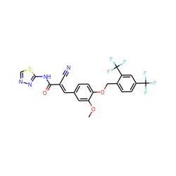 COc1cc(/C=C(\C#N)C(=O)Nc2nncs2)ccc1OCc1ccc(C(F)(F)F)cc1C(F)(F)F ZINC000036243069