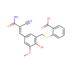 COc1cc(/C=C(\C#N)C(N)=O)cc(CSc2ccccc2C(=O)O)c1O ZINC000013833850