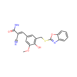 COc1cc(/C=C(\C#N)C(N)=O)cc(CSc2nc3ccccc3o2)c1O ZINC000013833846