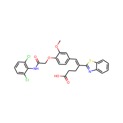 COc1cc(/C=C(\CCC(=O)O)c2nc3ccccc3s2)ccc1OCC(=O)Nc1c(Cl)cccc1Cl ZINC000064693649