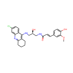 COc1cc(/C=C/C(=O)NC[C@H](O)CNc2c3c(nc4cc(Cl)ccc24)CCCC3)ccc1O ZINC000299867013