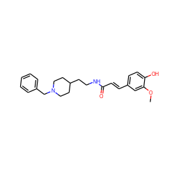 COc1cc(/C=C/C(=O)NCCC2CCN(Cc3ccccc3)CC2)ccc1O ZINC000653870727